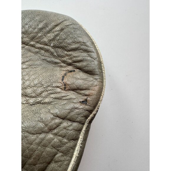 Vintage Unbranded Grey Olive Green Leather Mittens Gloves - Picture 6 of 16